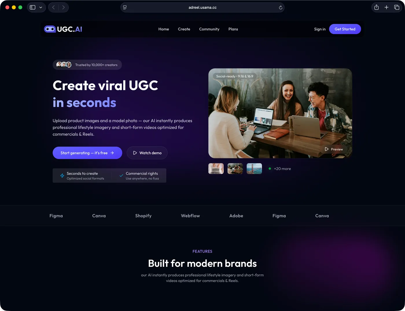 AdReel landing page