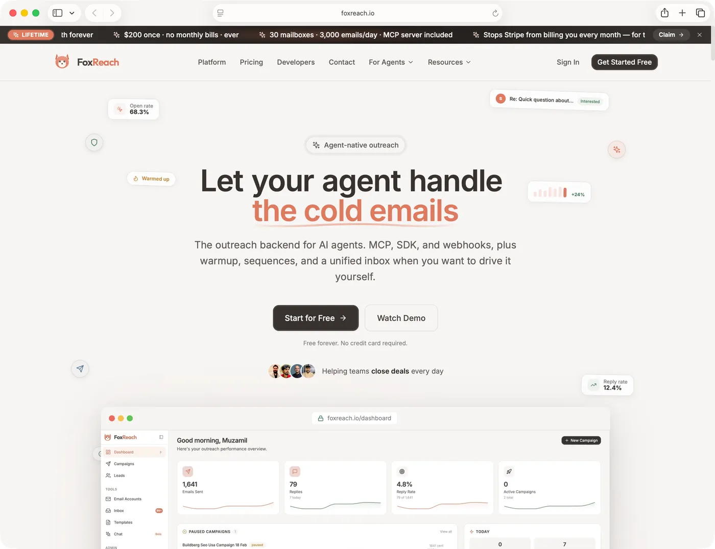FoxReach landing page