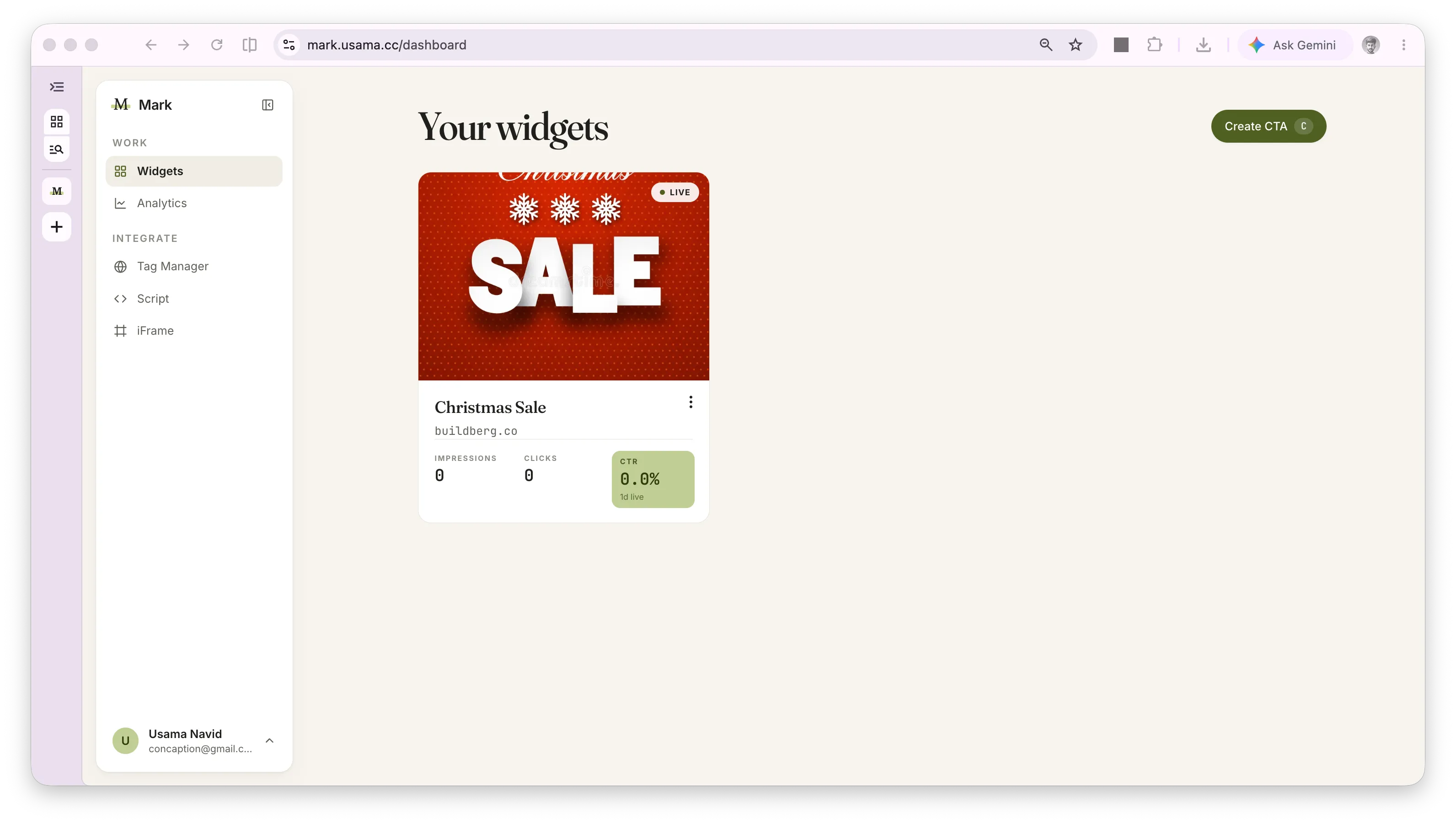 Mark - CTA widget management dashboard