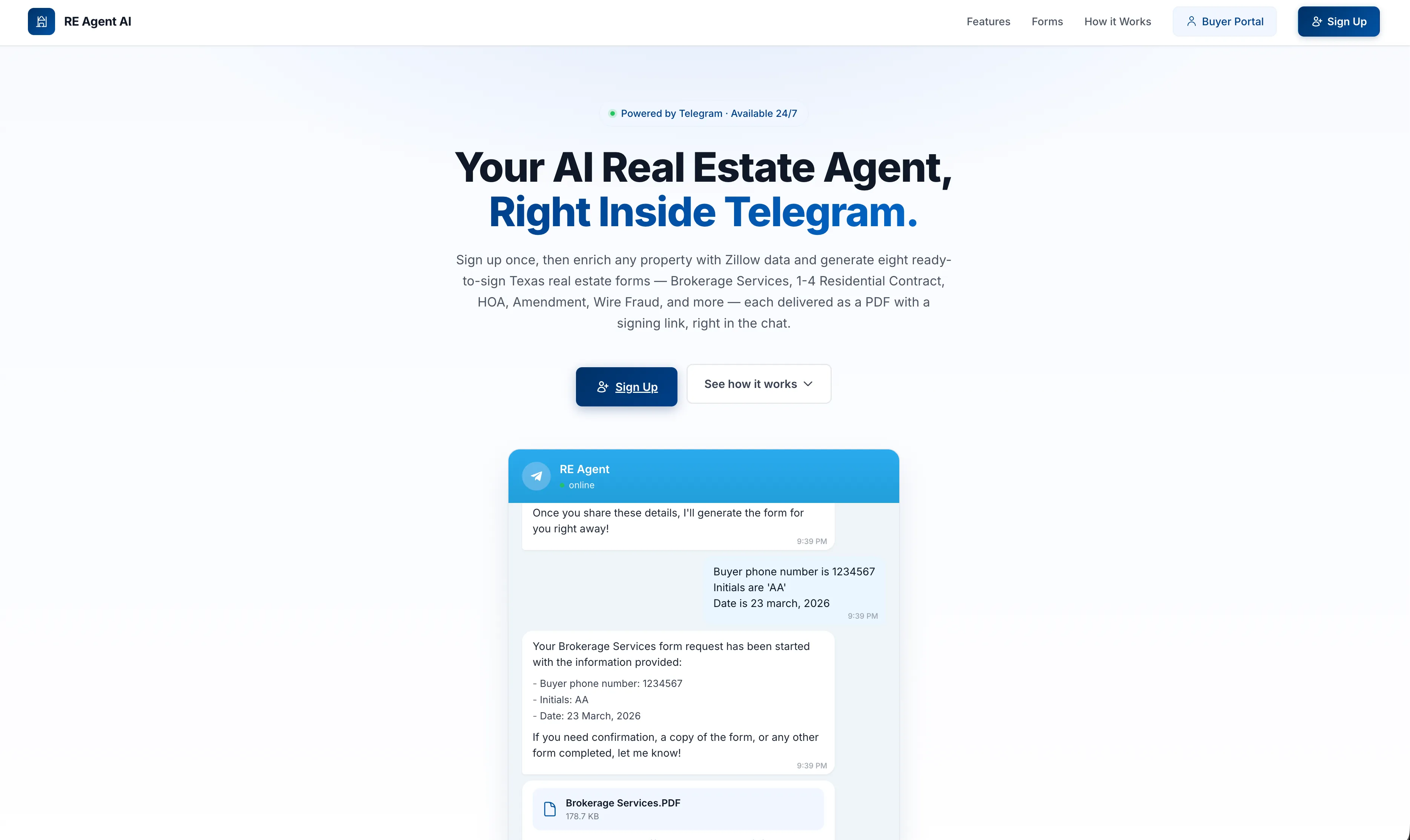RE Agent AI buyer portal landing page